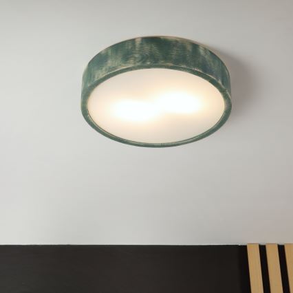 Brilagi - Loftlampe PINO 2xE27/15W/230V fyrretræ/grøn Ø 37,5 cm