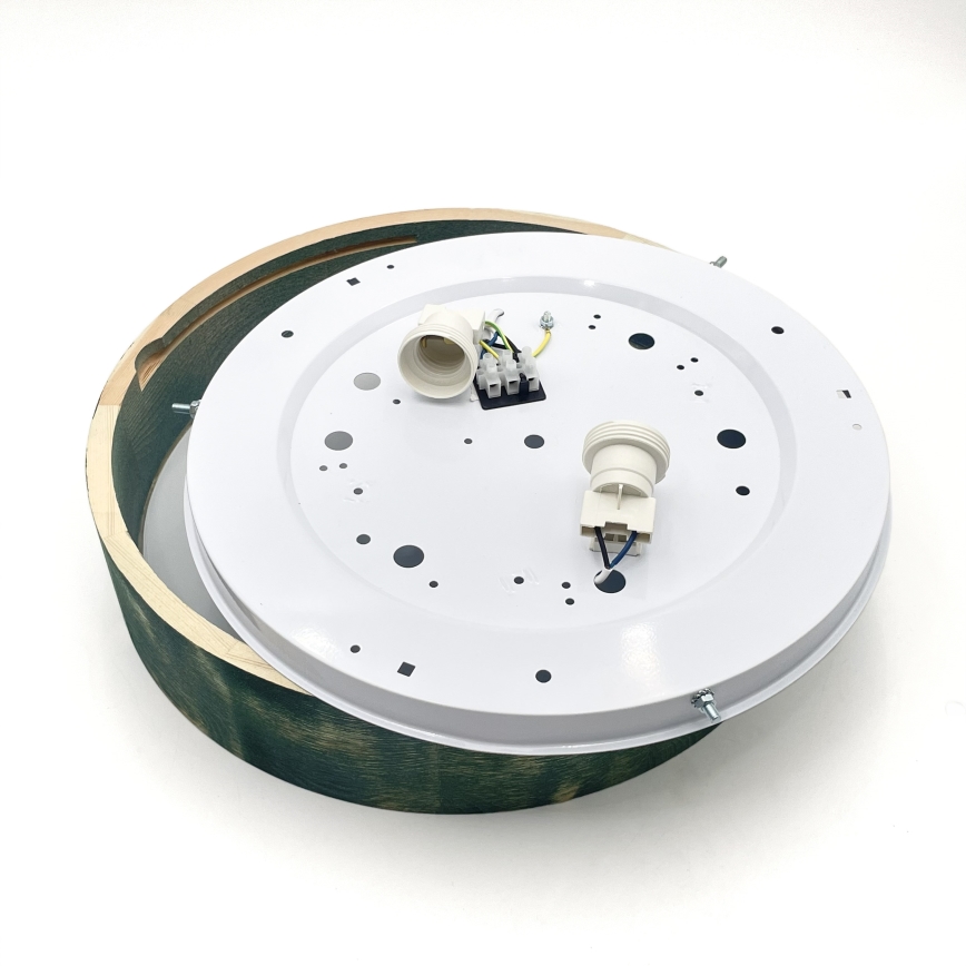 Brilagi - Loftlampe PINO 2xE27/15W/230V fyrretræ/grøn Ø 37,5 cm