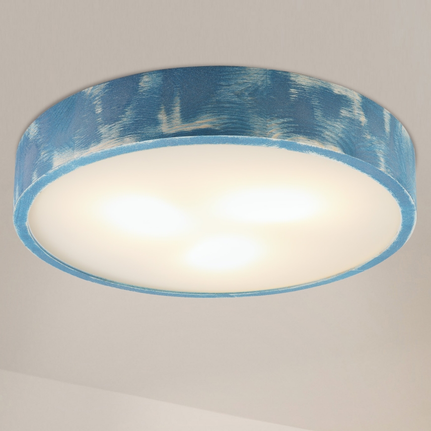 Brilagi - Loftlampe PINO 3xE27/15W/230V fyrretræ/blå Ø 47,5 cm