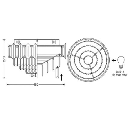 BRILAGI - Loftlampe SPECTRA 5xE14/40W/230V Ø 48 cm blank krom