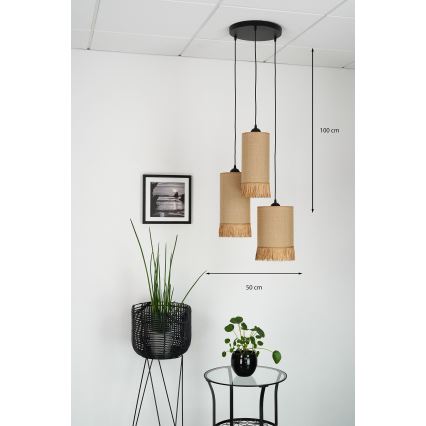 Brilagi - Loftlampe på kabel WINNETOU TUBES 3xE27/15W/230V brun/sort