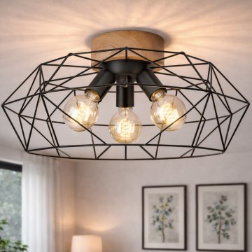 Brilagi - Loftlampe WOODY BASKET 3xE27/60W/230V Ø 60 cm eg