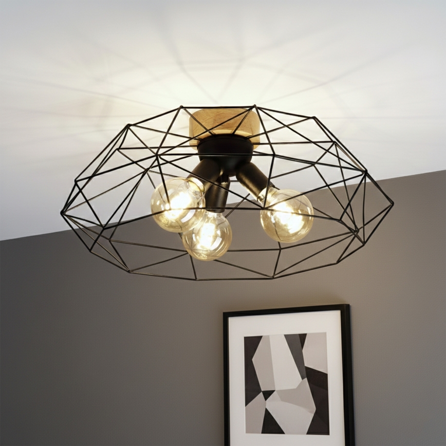 Brilagi - Loftlampe WOODY BASKET 3xE27/60W/230V Ø 60 cm eg