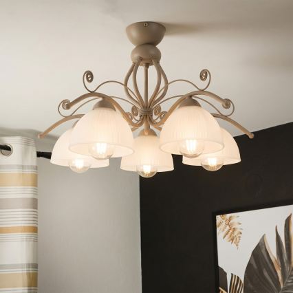 Brilagi - Loftmonteret lysekrone ANTICO MODERN 5xE27/60W/230V beige