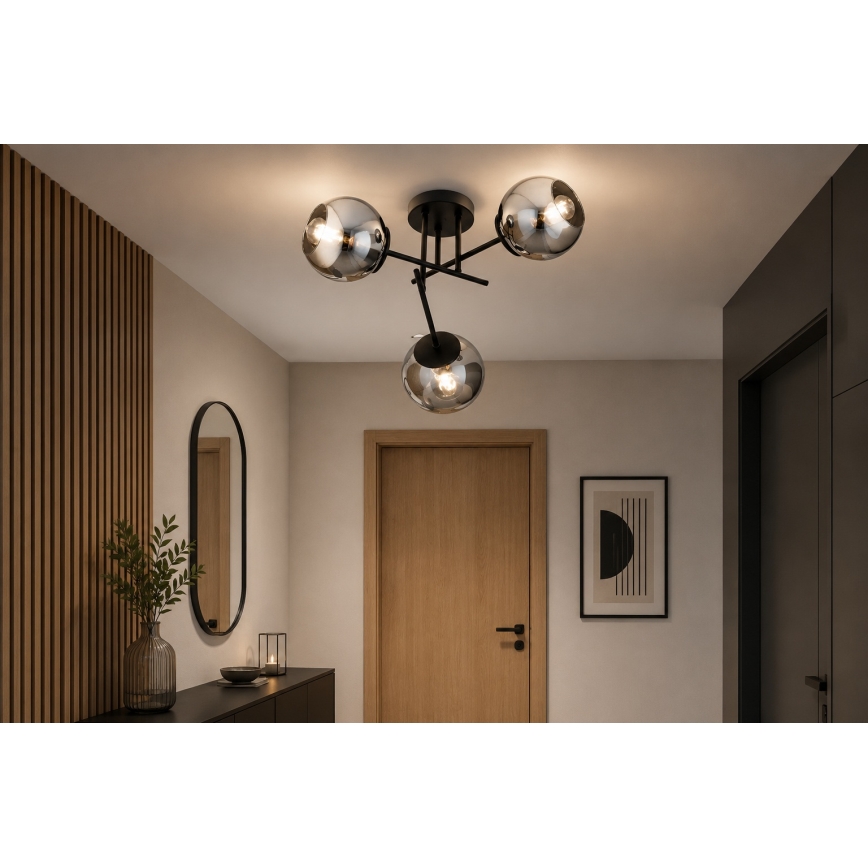 BRILAGI - Loftmonteret lysekrone DIOR 3xE27/60W/230V sort/røget grå