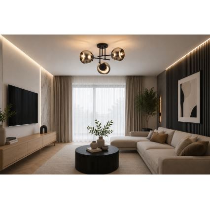 BRILAGI - Loftmonteret lysekrone DIOR 3xE27/60W/230V sort/røget grå