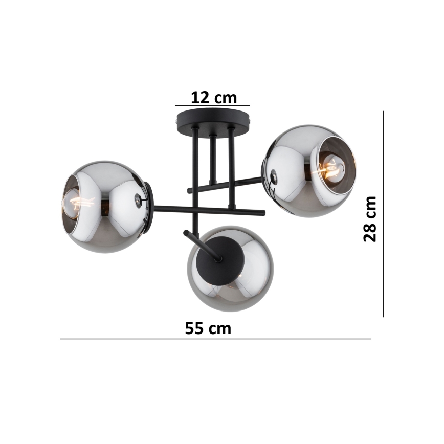 BRILAGI - Loftmonteret lysekrone DIOR 3xE27/60W/230V sort/røget grå