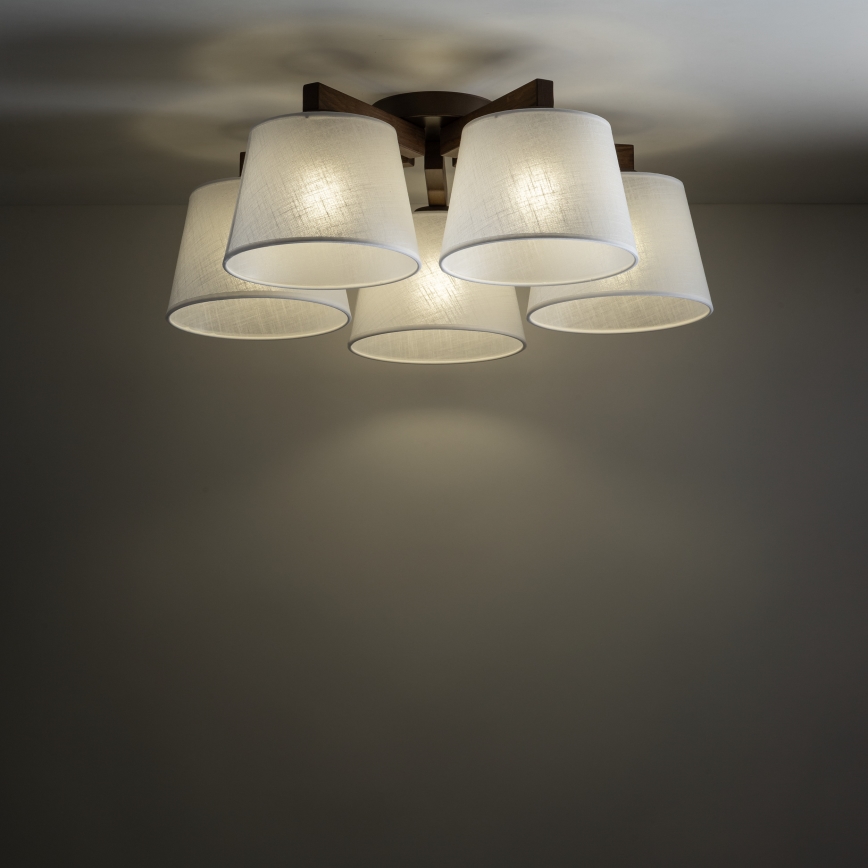 Brilagi - Loftmonteret lysekrone LATTE 5xE27/15W/230V fyrretræ/hvid