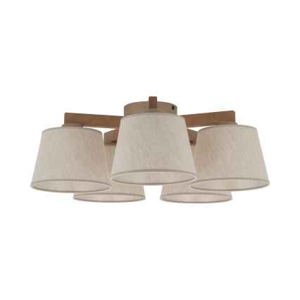 Brilagi - Loftmonteret lysekrone LATTE SABIA 5xE27/60W/230V fyrretræ/cremefarvet