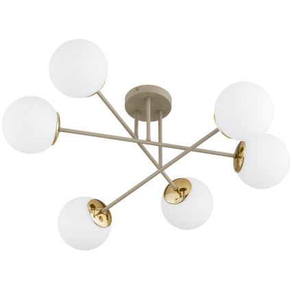 Brilagi - Loftmonteret lysekrone MILO 6xE27/60W/230V beige/guld
