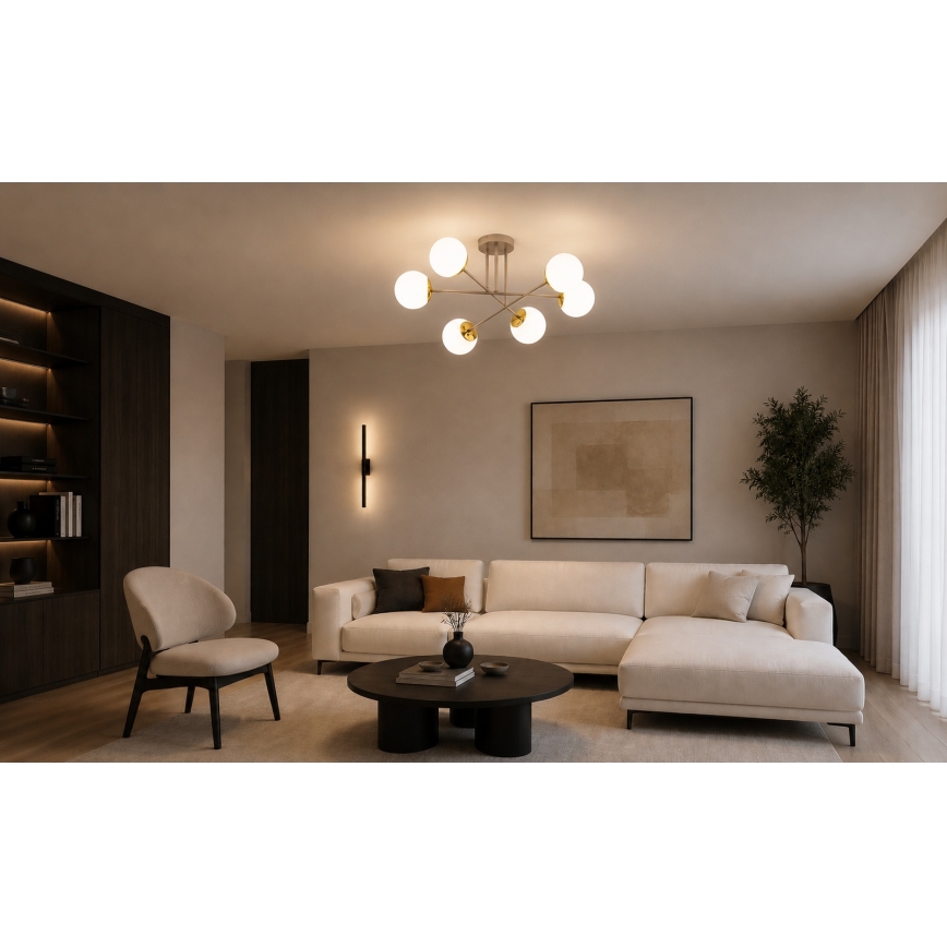 Brilagi - Loftmonteret lysekrone MILO 6xE27/60W/230V beige/guld