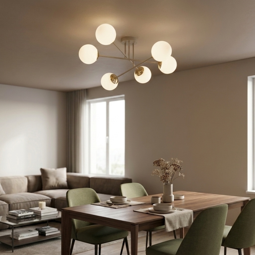 Brilagi - Loftmonteret lysekrone MILO 6xE27/60W/230V beige/guld