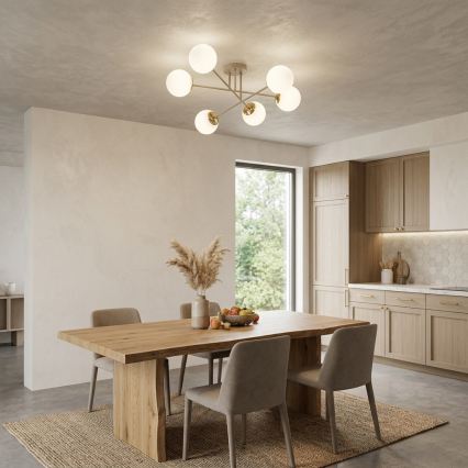 Brilagi - Loftmonteret lysekrone MILO 6xE27/60W/230V beige/guld