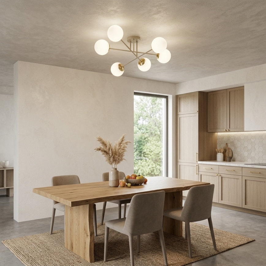 Brilagi - Loftmonteret lysekrone MILO 6xE27/60W/230V beige/guld