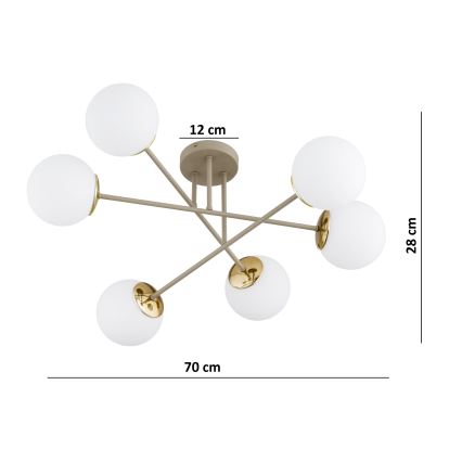 Brilagi - Loftmonteret lysekrone MILO 6xE27/60W/230V beige/guld