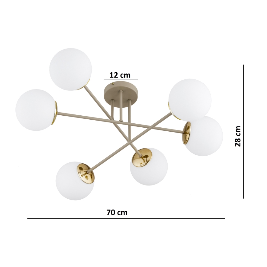Brilagi - Loftmonteret lysekrone MILO 6xE27/60W/230V beige/guld