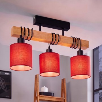 Brilagi - Loftmonteret lysekrone NUBILA 3xE27/60W/230V fyrretræ/rød