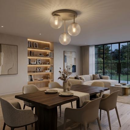 Brilagi - Loftmonteret lysekrone STELLA 3xE27/60W/230V beige/guld