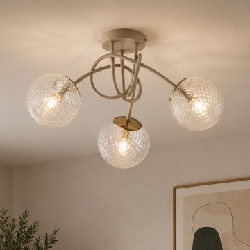 Brilagi - Loftmonteret lysekrone STELLA 3xE27/60W/230V beige/guld
