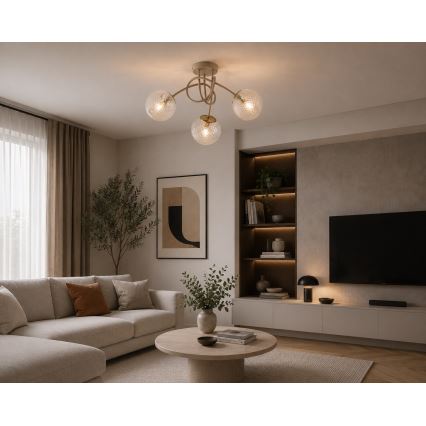 Brilagi - Loftmonteret lysekrone STELLA 3xE27/60W/230V beige/guld