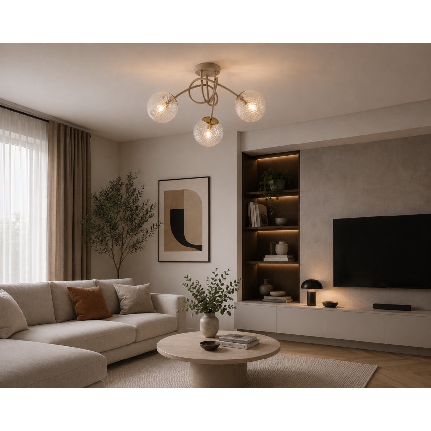 Brilagi - Loftmonteret lysekrone STELLA 3xE27/60W/230V beige/guld
