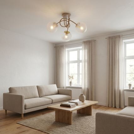Brilagi - Loftmonteret lysekrone STELLA 3xE27/60W/230V beige/guld
