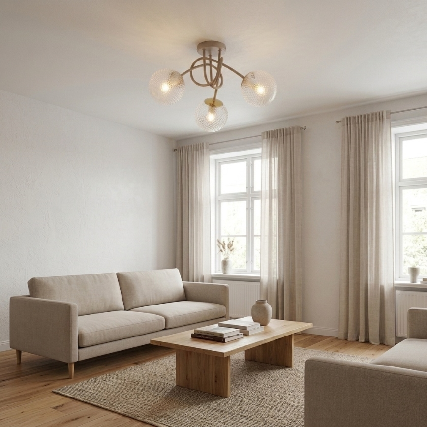 Brilagi - Loftmonteret lysekrone STELLA 3xE27/60W/230V beige/guld