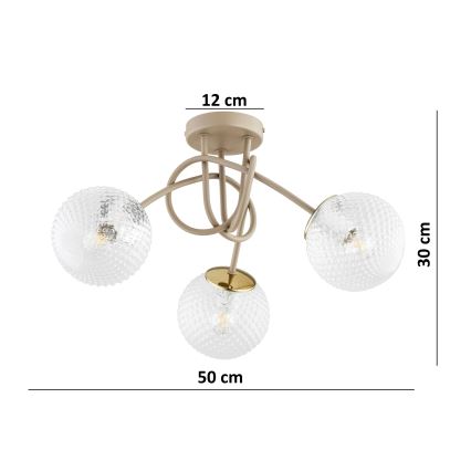 Brilagi - Loftmonteret lysekrone STELLA 3xE27/60W/230V beige/guld