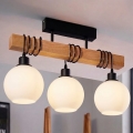 Brilagi - Loftmonteret lysekrone WOOD GLASS 3xE27/60W/230V fyrretræ/sort/hvid
