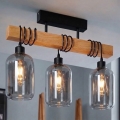 Brilagi - Loftmonteret lysekrone WOOD GLASS 3xE27/60W/230V fyrretræ/sort/røget grå