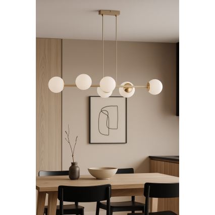 Brilagi - Loftpendel på wire 6xE27/60W/230V beige/guld