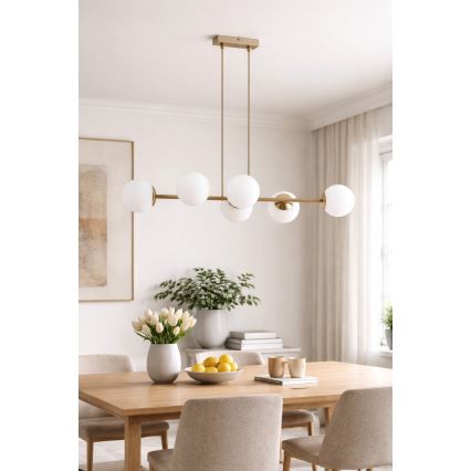 Brilagi - Loftpendel på wire 6xE27/60W/230V beige/guld