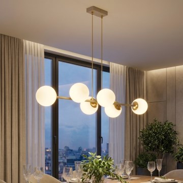 Brilagi - Loftpendel på wire MILO ECRU 6xE27/60W/230V beige/guld