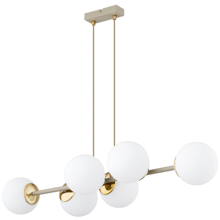 Brilagi - Loftpendel på wire MILO ECRU 6xE27/60W/230V beige/guld