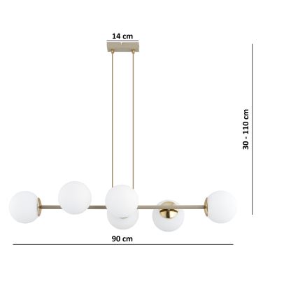 Brilagi - Loftpendel på wire MILO ECRU 6xE27/60W/230V beige/guld
