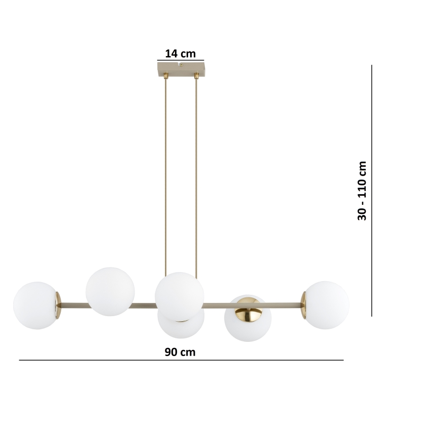 Brilagi - Loftpendel på wire MILO ECRU 6xE27/60W/230V beige/guld