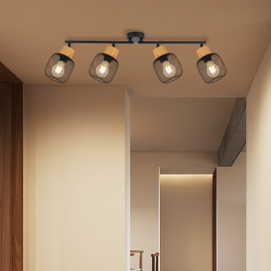 Brilagi - Loftspot BASKLITE 4xE27/15W/230V træ/sort