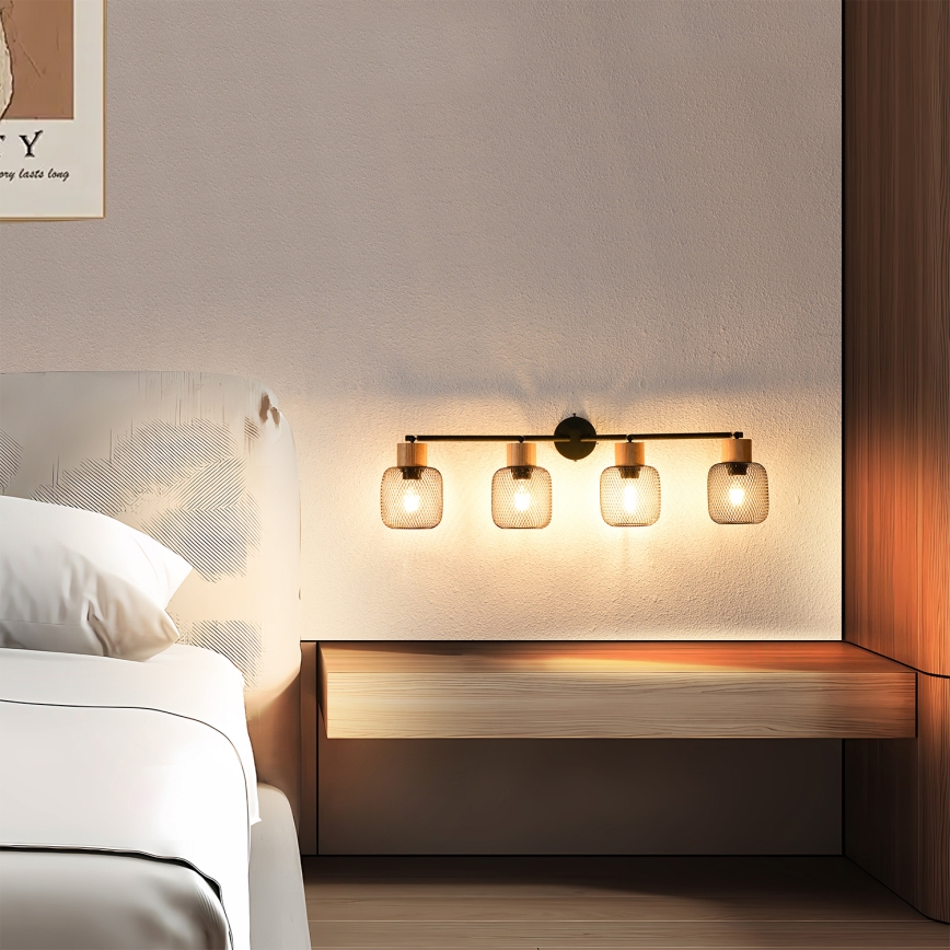 Brilagi - Loftspot BASKLITE 4xE27/15W/230V træ/sort