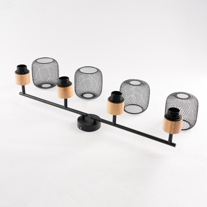 Brilagi - Loftspot BASKLITE 4xE27/15W/230V træ/sort