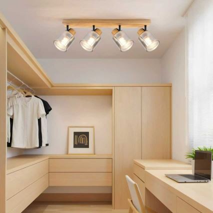 Brilagi - Loftspot HYGGE 4xE14/15W/230V gummitræ/røgfarvet