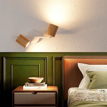 Brilagi - Loftspot MODERN WOOD 2xGU10/8W/230V gummitræ/hvid