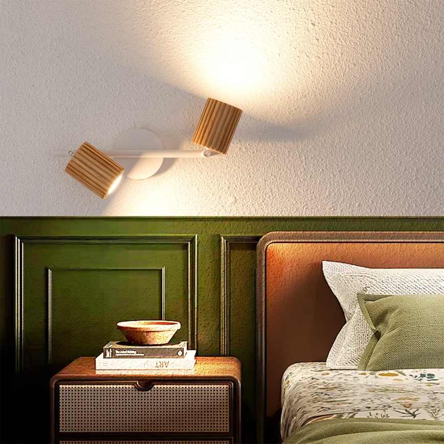 Brilagi - Loftspot MODERN WOOD 2xGU10/8W/230V gummitræ/hvid