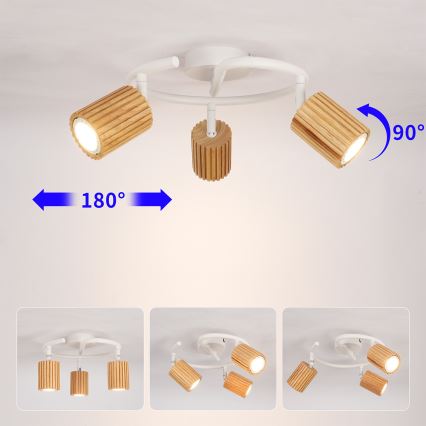 Brilagi - Loftspot MODERN WOOD 3xGU10/8W/230V gummitræ/hvid