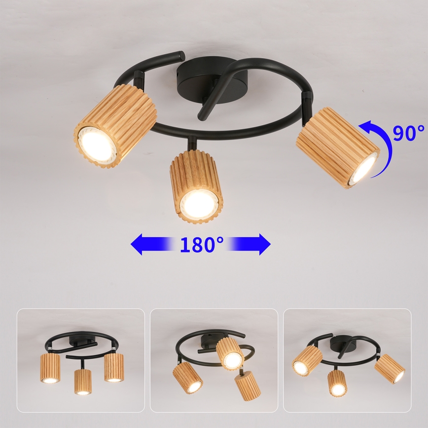 Brilagi - Loftspot MODERN WOOD 3xGU10/8W/230V gummitræ/sort