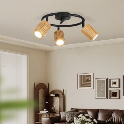 Brilagi - Loftspot MODERN WOOD 3xGU10/8W/230V gummitræ/sort