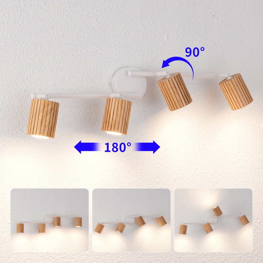 Brilagi - Loftspot MODERN WOOD 4xGU10/8W/230V gummitræ/hvid
