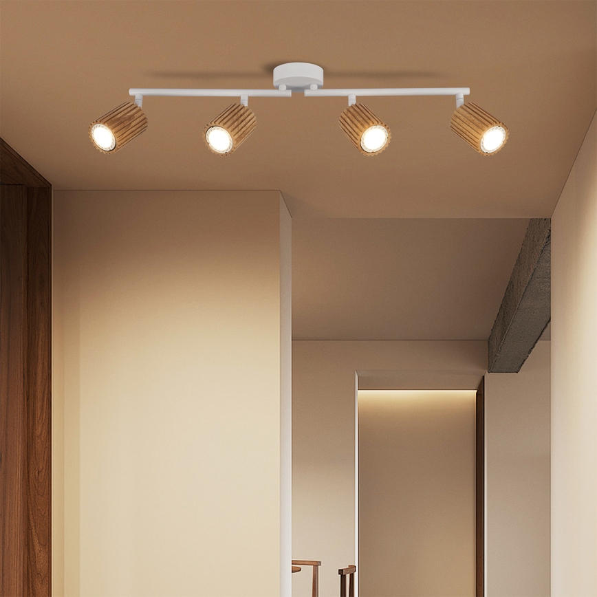 Brilagi - Loftspot MODERN WOOD 4xGU10/8W/230V gummitræ/hvid