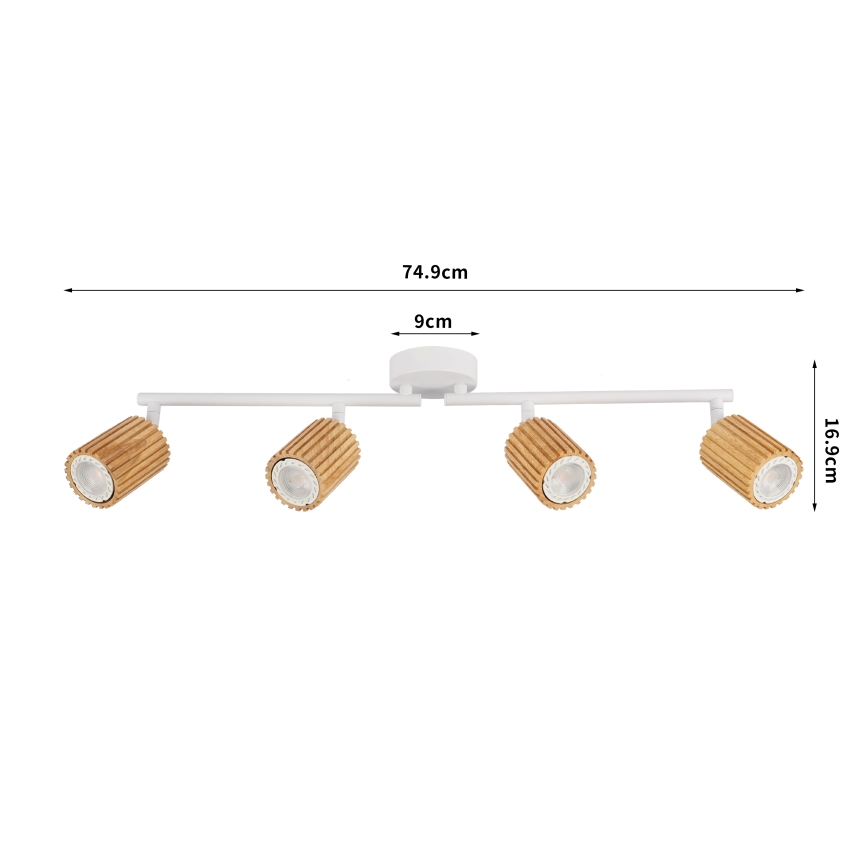 Brilagi - Loftspot MODERN WOOD 4xGU10/8W/230V gummitræ/hvid