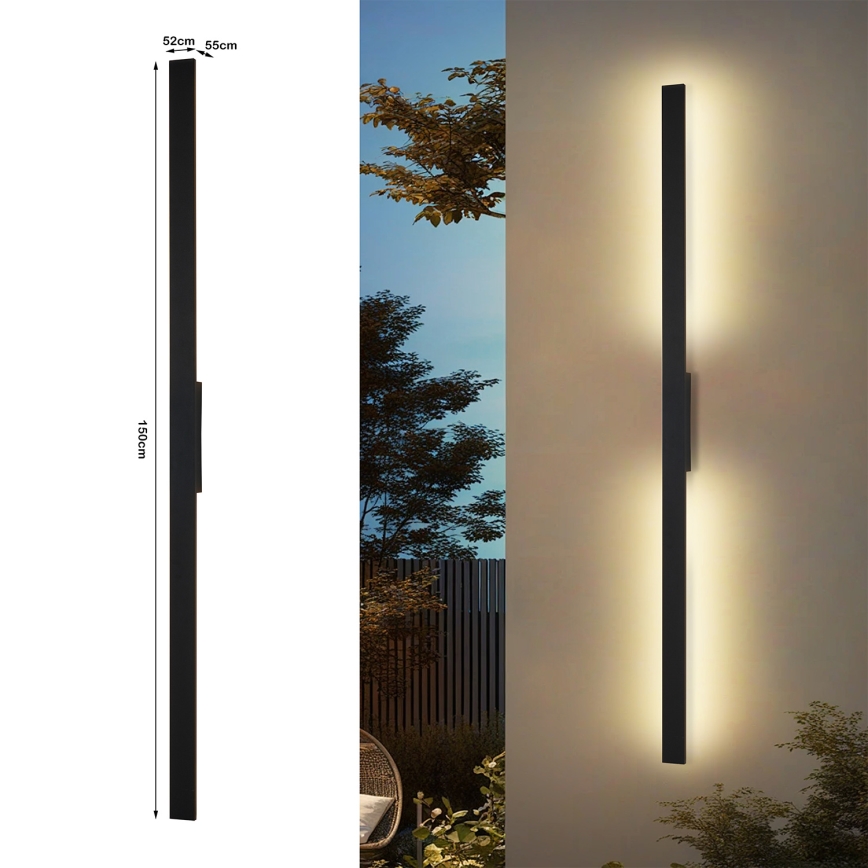 Brilagi - LUNA LED udendørs væglampe, 30W, 230V, 3000K, IP65, 150 cm, sort, CRI 90