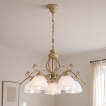 Brilagi - Lysekrone med kæde ANTICO MODERN 5xE27/60W/230V beige